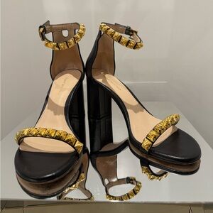 Stuart Weitzman Black Heels with Gold Studs